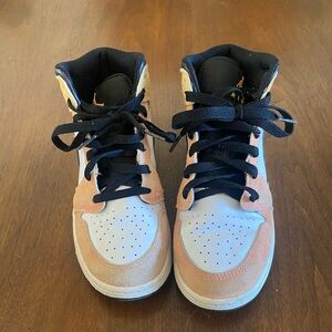 Kids Nike Air Jordan 1 Mid SE Flight Club, - Black, White, Orange, and Pink